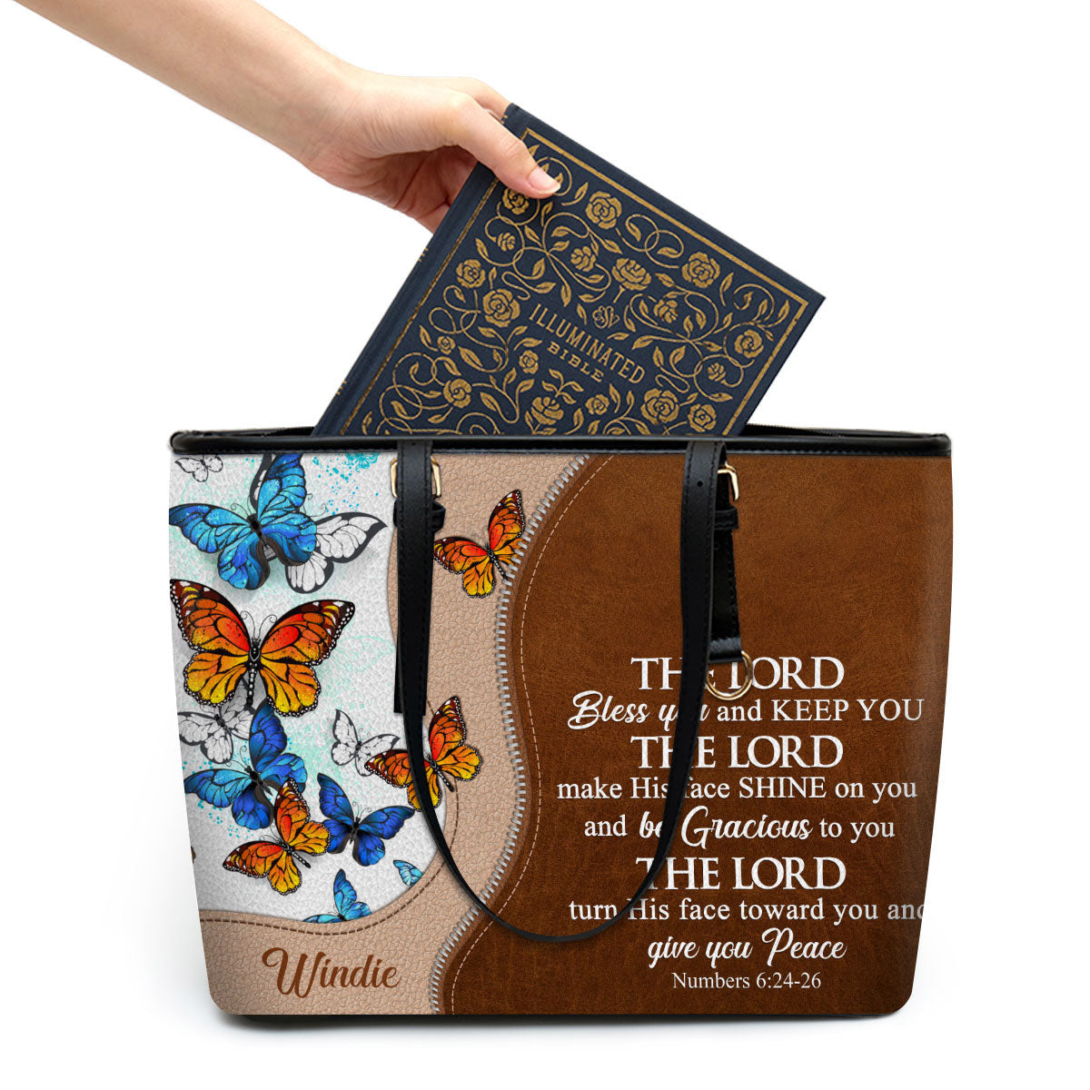 The Lord Bless You And Keep You Personalized Large Pu Leather Tote Bag For Women - Mom Gifts For Mothers Day