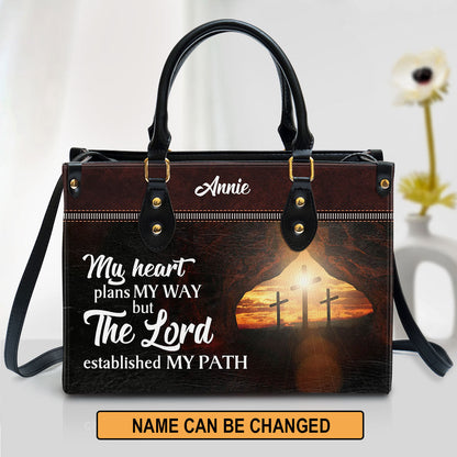 The Lord Established My Path Personalized Butterfly Leather Bag For Women - Religious Gifts For Women