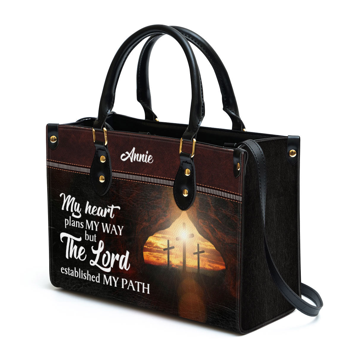 The Lord Established My Path Personalized Butterfly Leather Bag For Women - Religious Gifts For Women