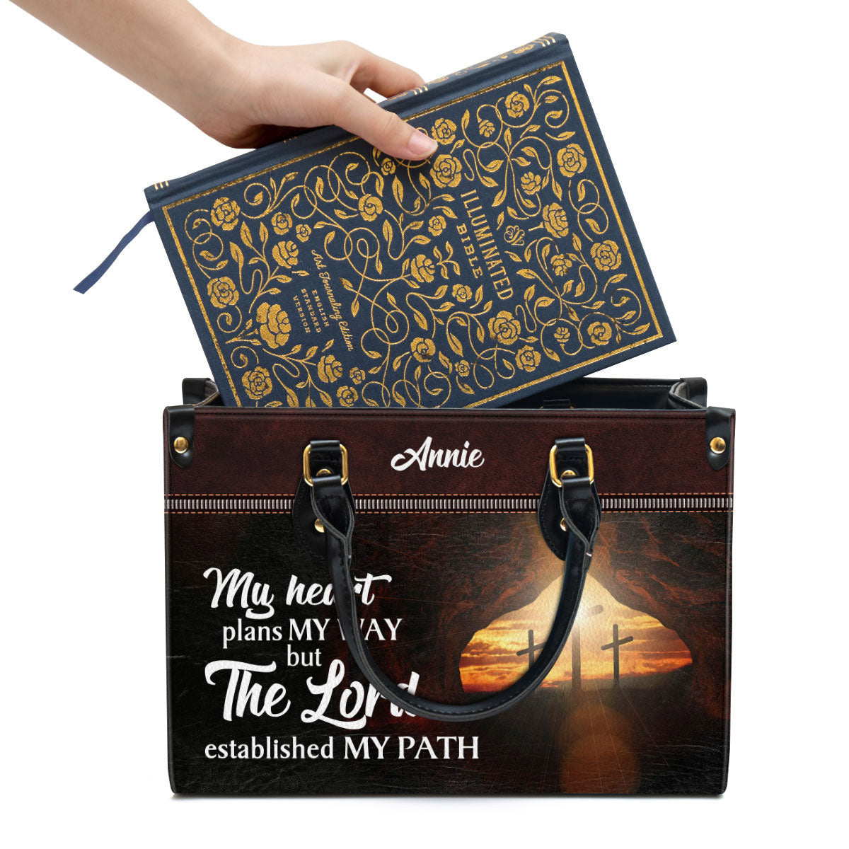 The Lord Established My Path Personalized Butterfly Leather Bag For Women - Religious Gifts For Women