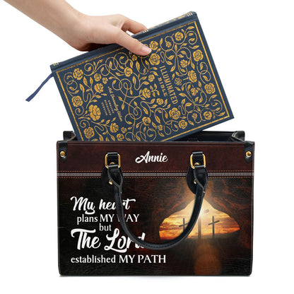 The Lord Established My Path Personalized Butterfly Leather Bag For Women - Religious Gifts For Women