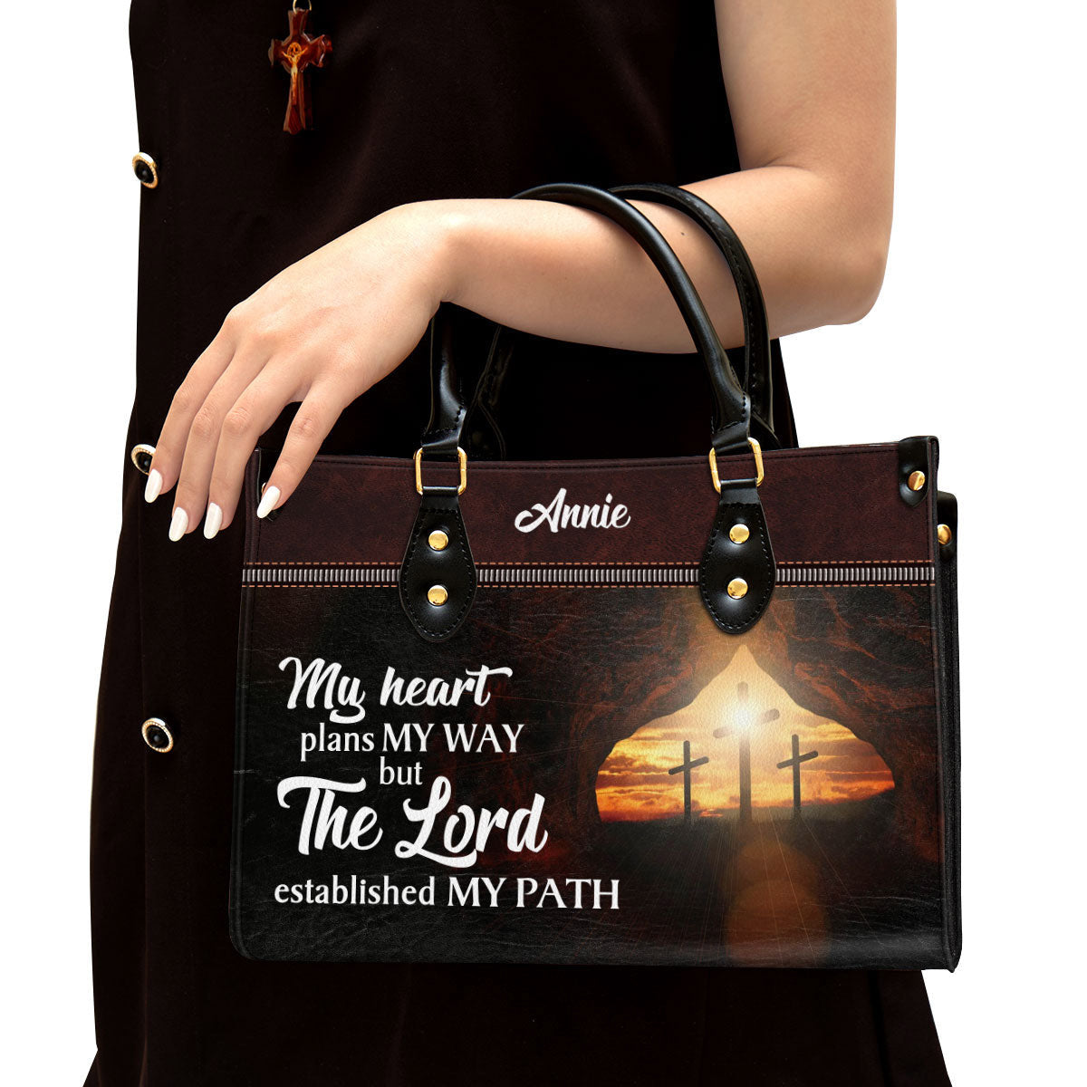 The Lord Established My Path Personalized Butterfly Leather Bag For Women - Religious Gifts For Women