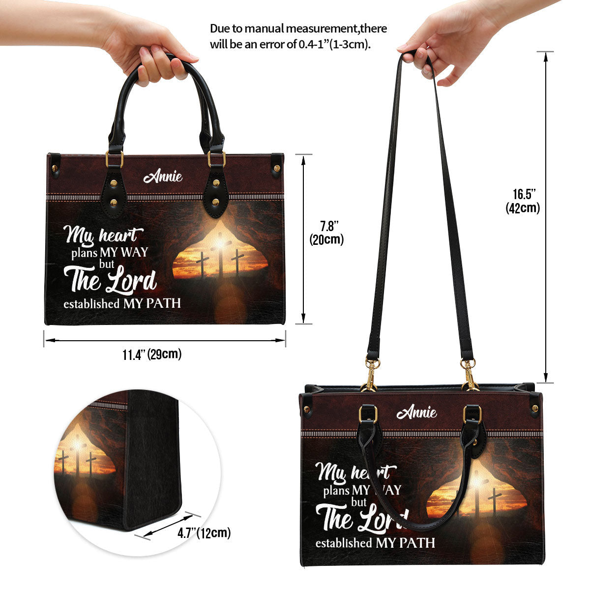 The Lord Established My Path Personalized Butterfly Leather Bag For Women - Religious Gifts For Women