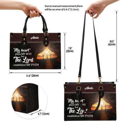 The Lord Established My Path Personalized Butterfly Leather Bag For Women - Religious Gifts For Women