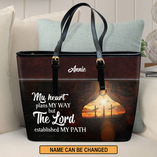 The Lord Established My Path Personalized Pu Leather Tote Bag For Women - Mom Gifts For Mothers Day