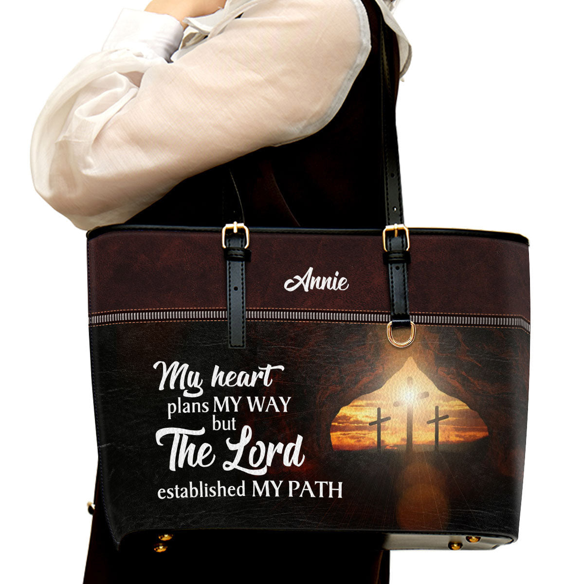 The Lord Established My Path Personalized Pu Leather Tote Bag For Women - Mom Gifts For Mothers Day