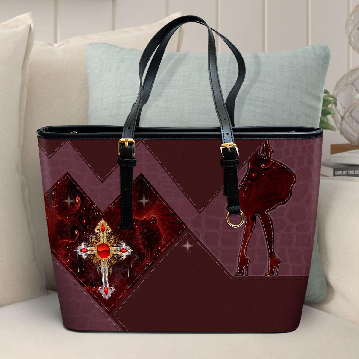 The Lord Establishes Her Steps Cross Large Pu Leather Tote Bag For Women - Mom Gifts For Mothers Day