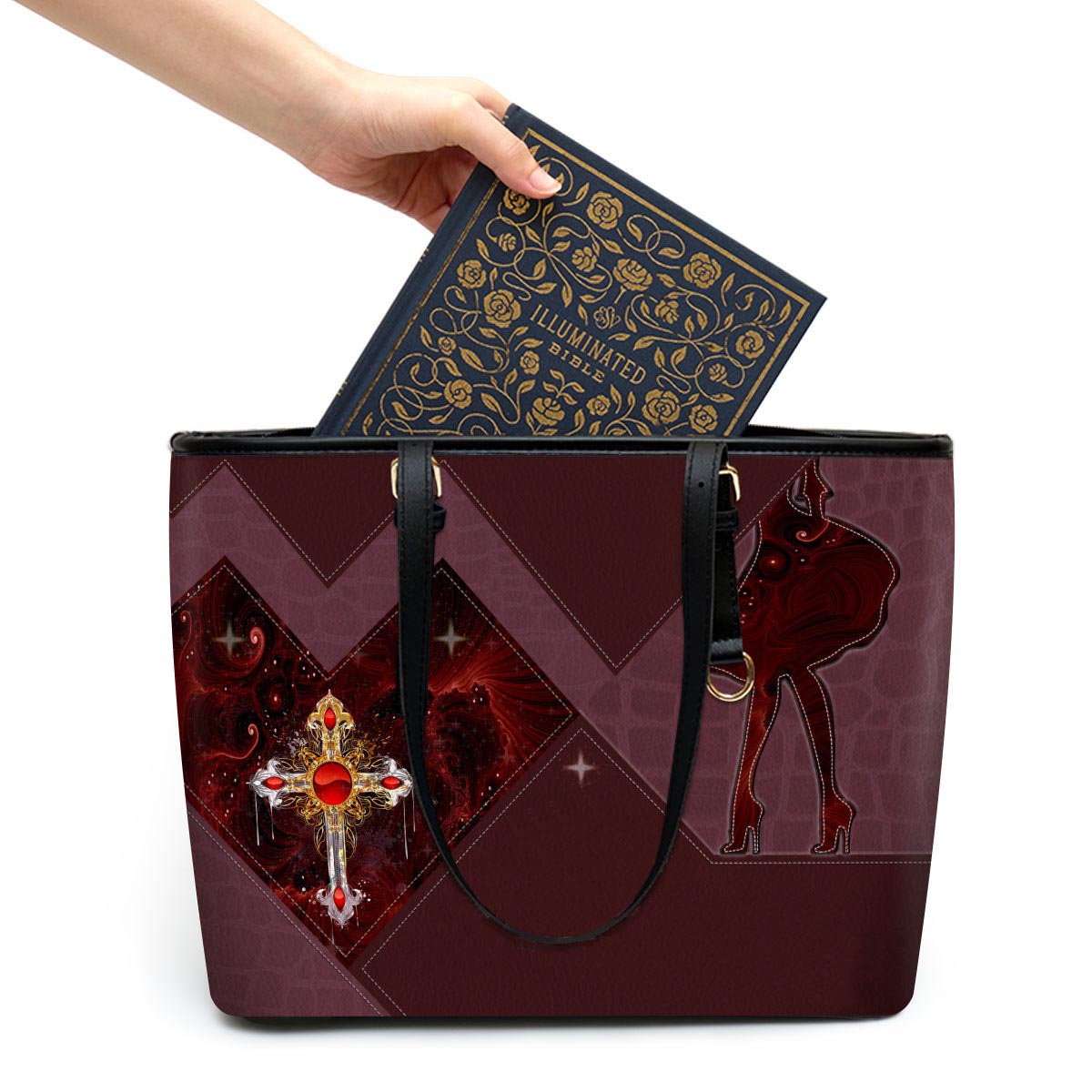 The Lord Establishes Her Steps Cross Large Pu Leather Tote Bag For Women - Mom Gifts For Mothers Day