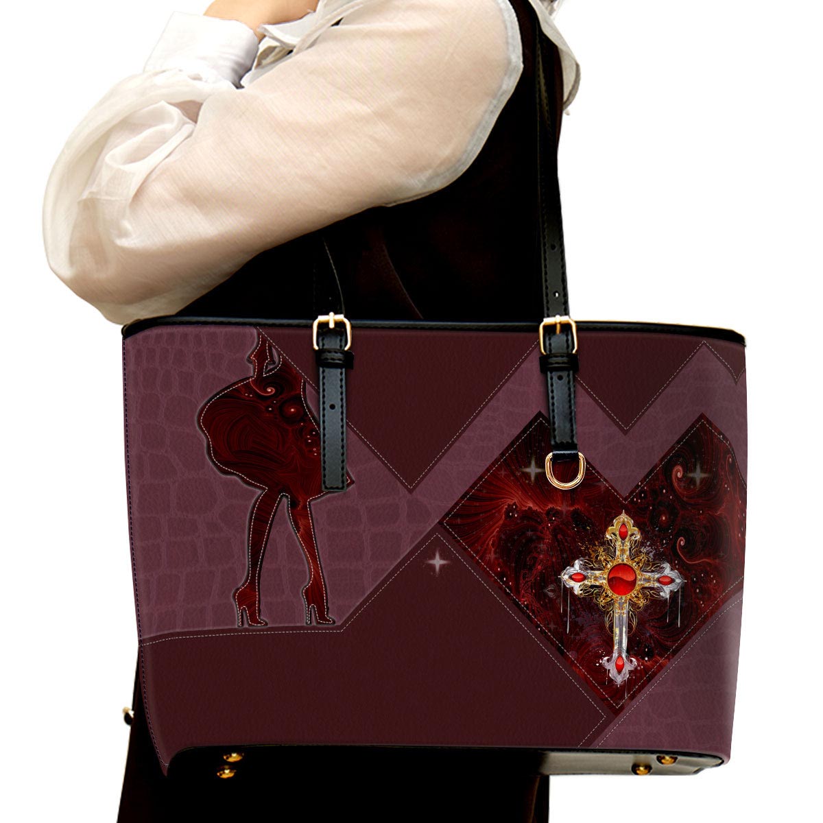 The Lord Establishes Her Steps Cross Large Pu Leather Tote Bag For Women - Mom Gifts For Mothers Day