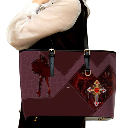 The Lord Establishes Her Steps Cross Large Pu Leather Tote Bag For Women - Mom Gifts For Mothers Day