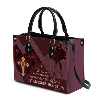 The Lord Establishes Her Steps Cross Leather Handbag - Religious Gifts For Women - Women Pu Leather Bag