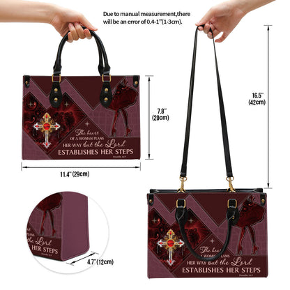 The Lord Establishes Her Steps Cross Leather Handbag - Religious Gifts For Women - Women Pu Leather Bag
