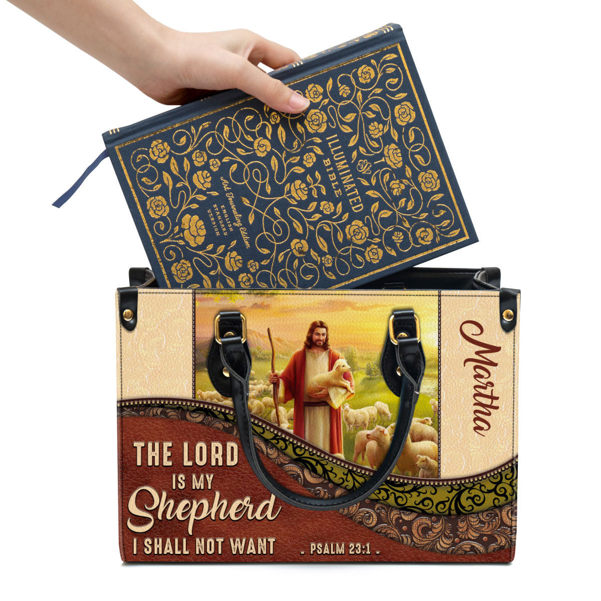 The Lord Is My Shepherd I Shall Not Want Personalized Christian Leather Bag For Women - Religious Gifts For Women