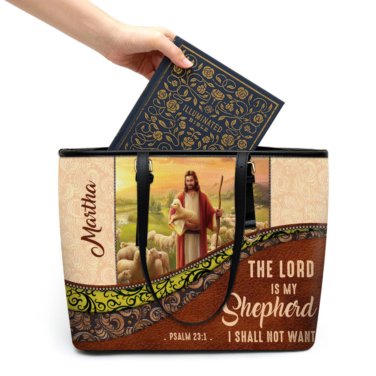 The Lord Is My Shepherd I Shall Not Want Personalized Large Pu Leather Tote Bag For Women - Mom Gifts For Mothers Day