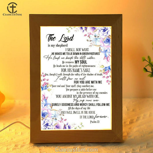 The Lord Is My Shepherd Psalm 23 Frame Lamp Prints - Bible Verse Wooden Lamp - Scripture Night Light
