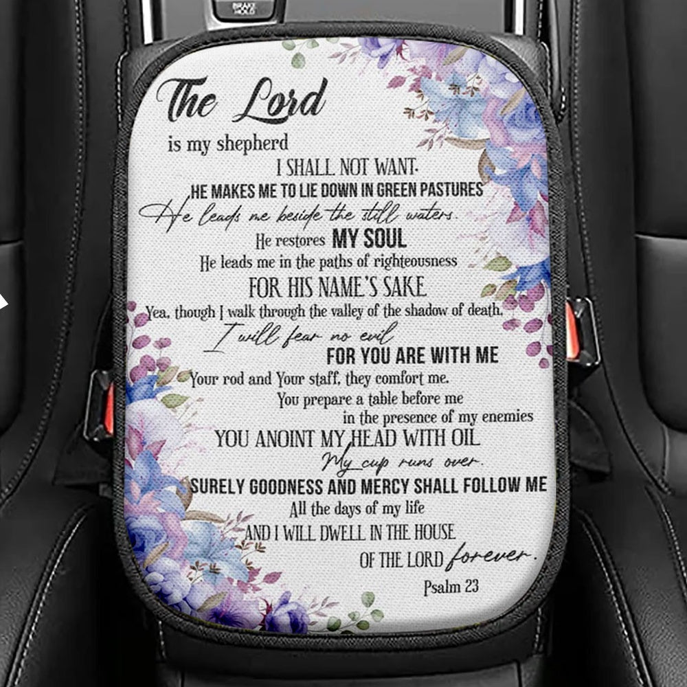 The Lord Is My Shepherd Psalm 23 Seat Box Cover, Bible Verse Car Center Console Cover, Scripture Car Interior Accessories