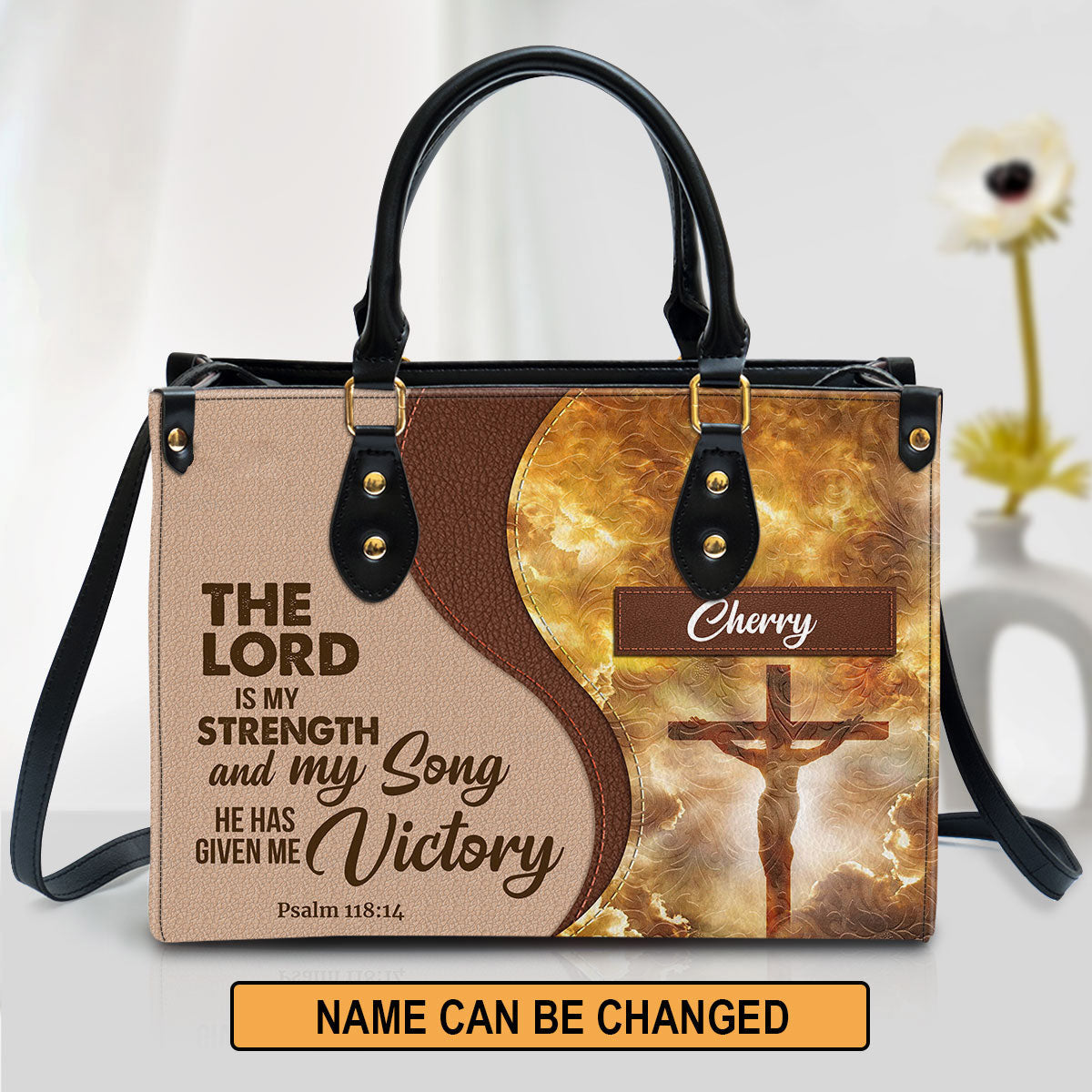 The Lord Is My Strength And My Song Personalized Jesus Leather Bag For Women - Religious Gifts For Women