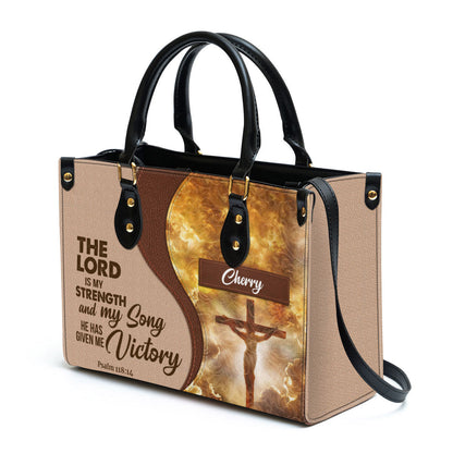 The Lord Is My Strength And My Song Personalized Jesus Leather Bag For Women - Religious Gifts For Women