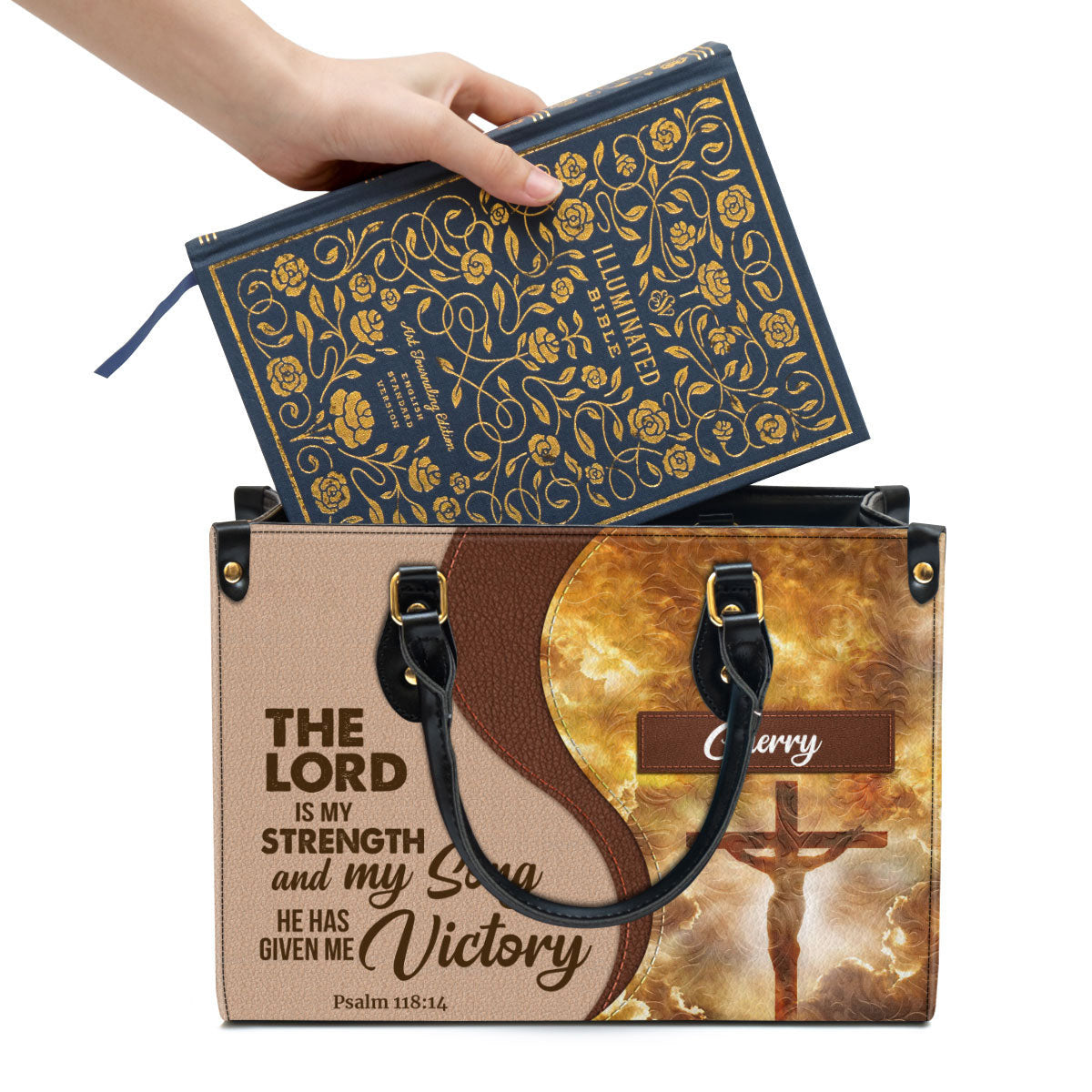 The Lord Is My Strength And My Song Personalized Jesus Leather Bag For Women - Religious Gifts For Women