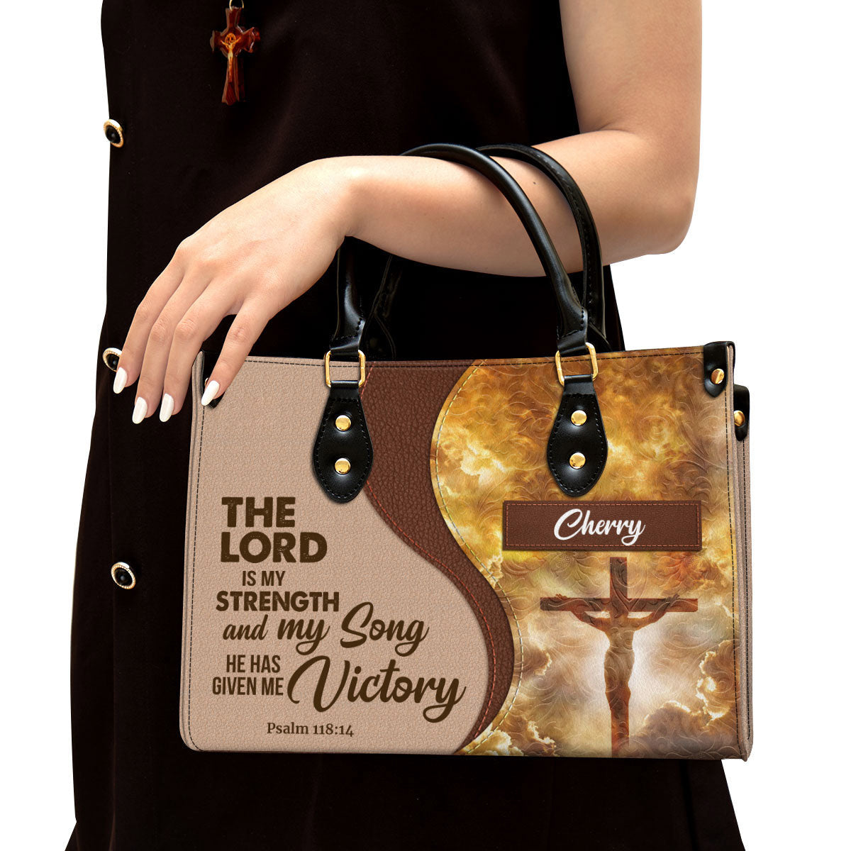 The Lord Is My Strength And My Song Personalized Jesus Leather Bag For Women - Religious Gifts For Women