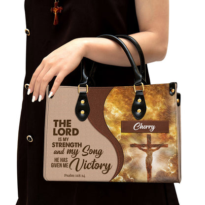 The Lord Is My Strength And My Song Personalized Jesus Leather Bag For Women - Religious Gifts For Women