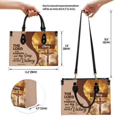 The Lord Is My Strength And My Song Personalized Jesus Leather Bag For Women - Religious Gifts For Women