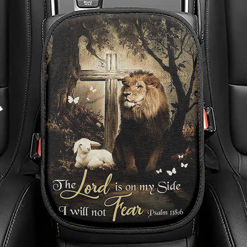 The Lord Is On My Side Horse Cross Seat Box Cover, Christian Car Center Console Cover, Bible Verse Car Interior Accessories