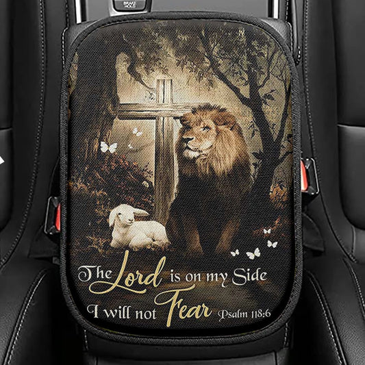 The Lord Is On My Side Horse Cross Seat Box Cover, Christian Car Center Console Cover, Bible Verse Car Interior Accessories