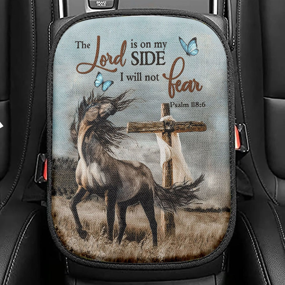 The Lord Is On My Side I Will Not Fear Seat Box Cover, Christian Car Center Console Cover, Religious Car Interior Accessories