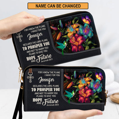 The Lord Plans To Prosper You And Not To Harm You Clutch Purse For Women - Personalized Name - Christian Gifts For Women