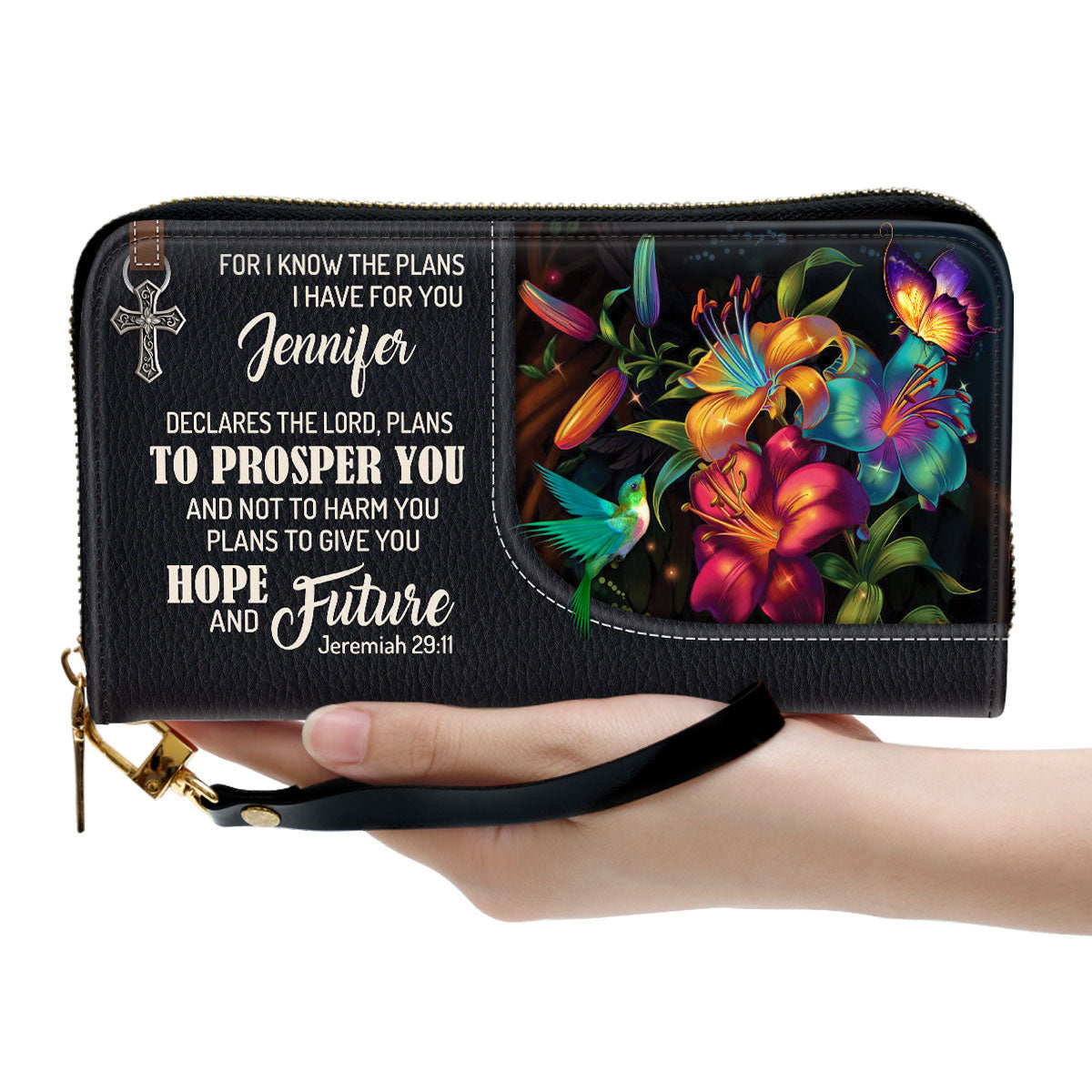 The Lord Plans To Prosper You And Not To Harm You Clutch Purse For Women - Personalized Name - Christian Gifts For Women