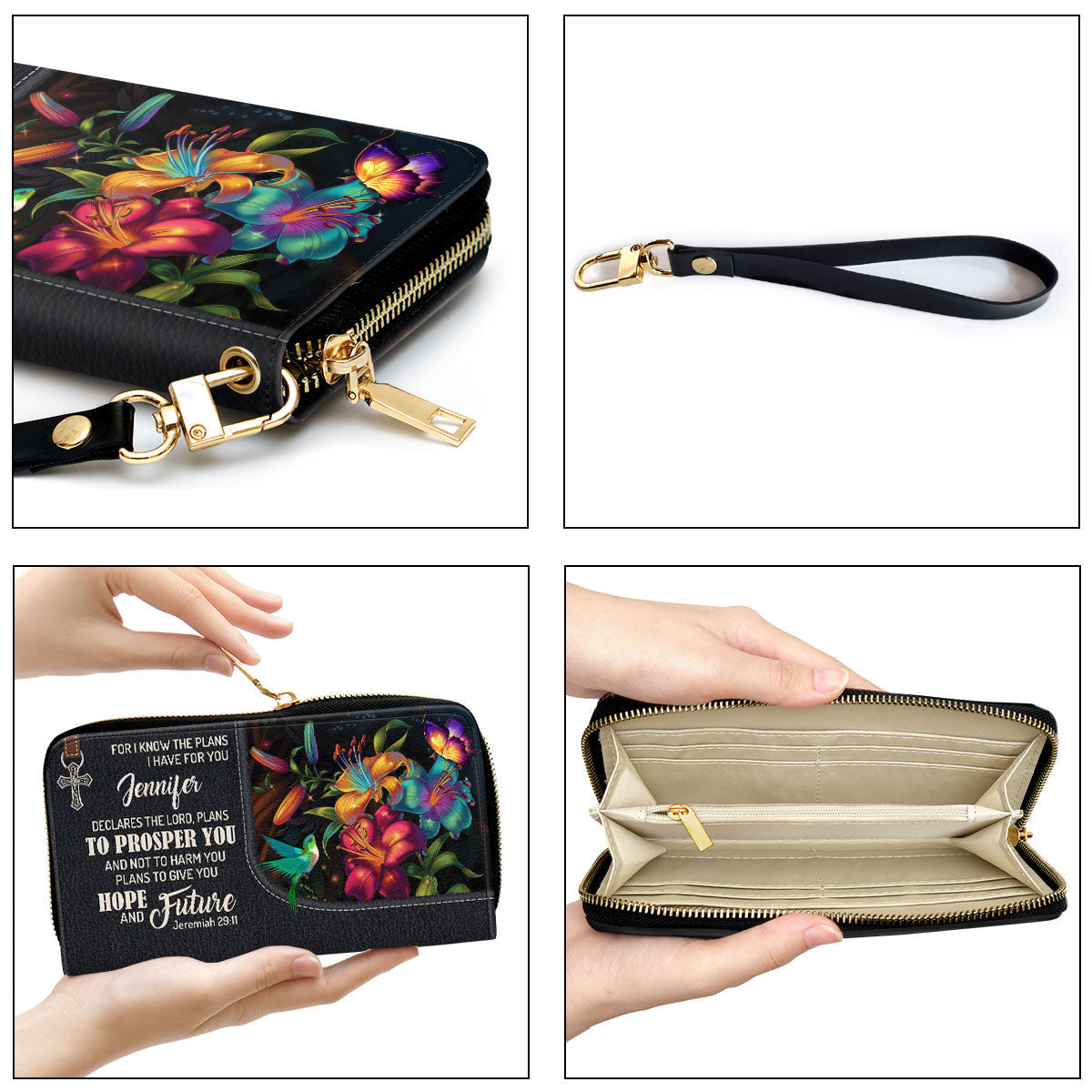 The Lord Plans To Prosper You And Not To Harm You Clutch Purse For Women - Personalized Name - Christian Gifts For Women