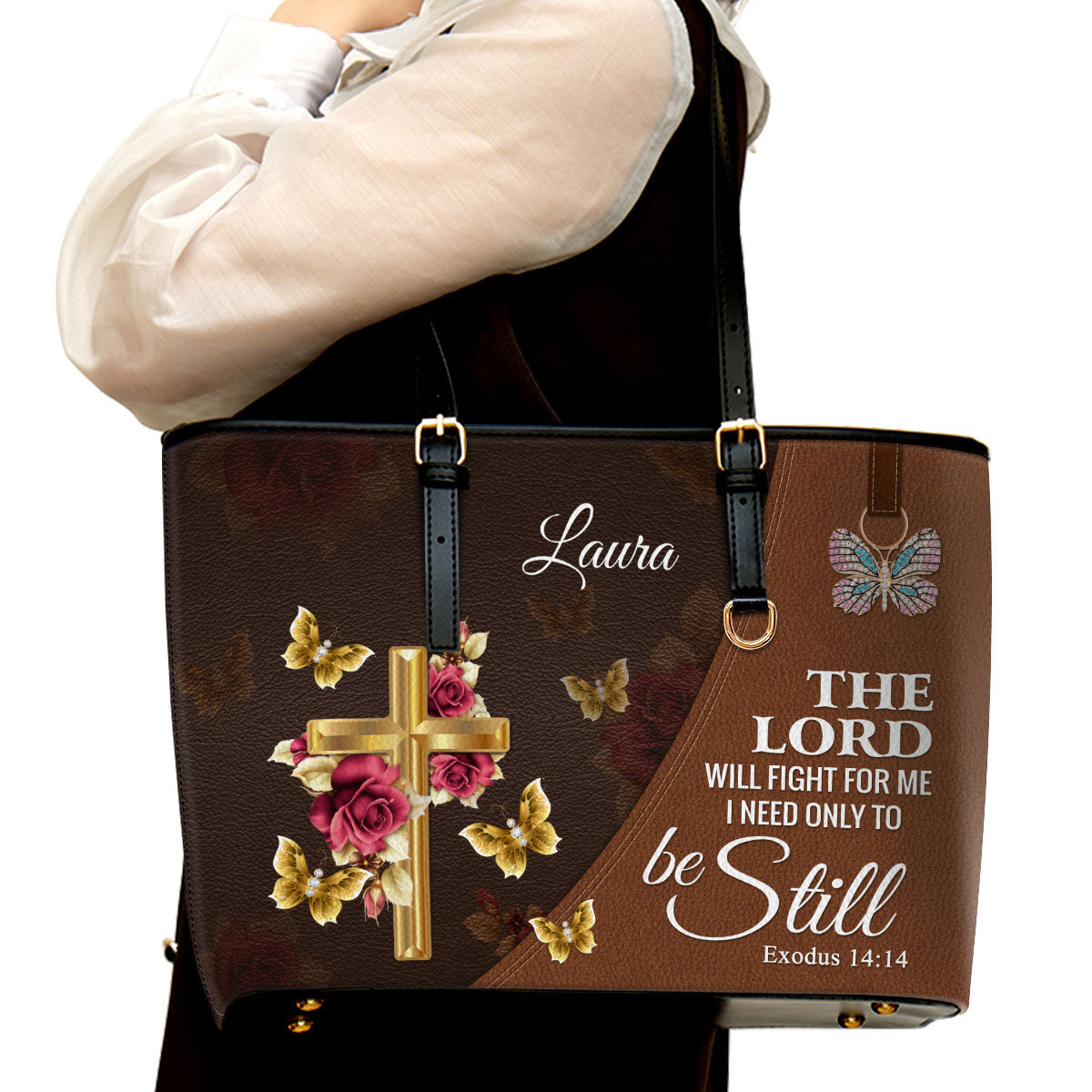 The Lord Will Fight For Me Personalized Pu Leather Tote Bag For Women - Mom Gifts For Mothers Day