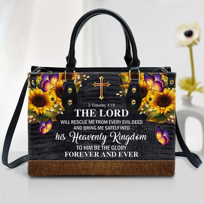 The Lord Will Rescue Me From Every Evil Deed Beautiful Sunflower Leather Handbag - Religious Gifts For Women