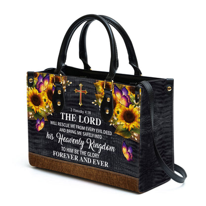 The Lord Will Rescue Me From Every Evil Deed Beautiful Sunflower Leather Handbag - Religious Gifts For Women