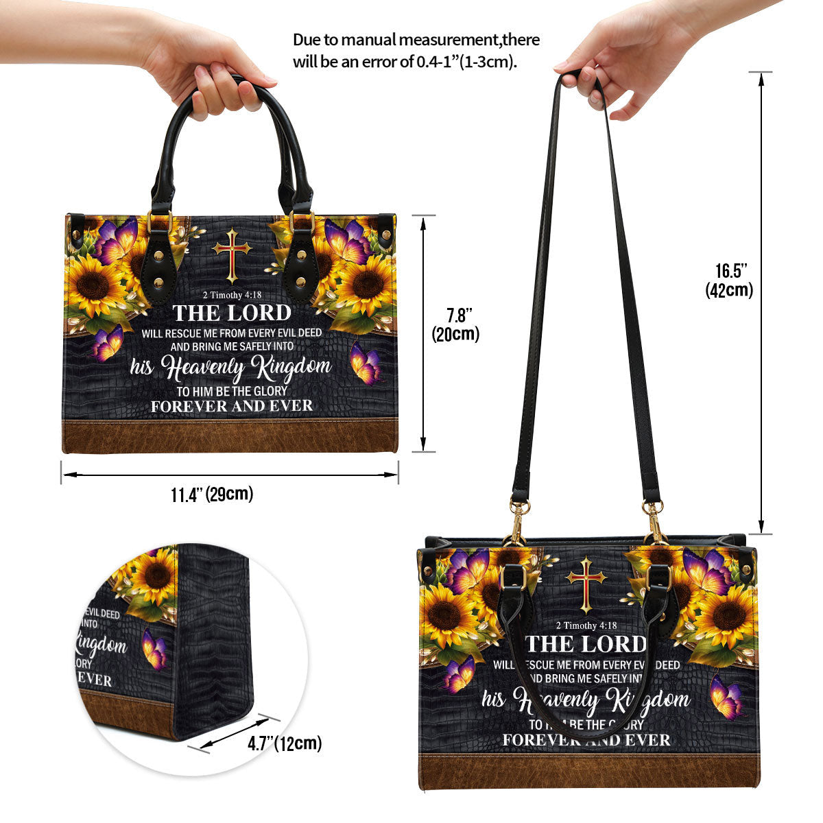 The Lord Will Rescue Me From Every Evil Deed Beautiful Sunflower Leather Handbag - Religious Gifts For Women