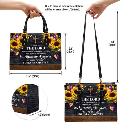 The Lord Will Rescue Me From Every Evil Deed Beautiful Sunflower Leather Handbag - Religious Gifts For Women