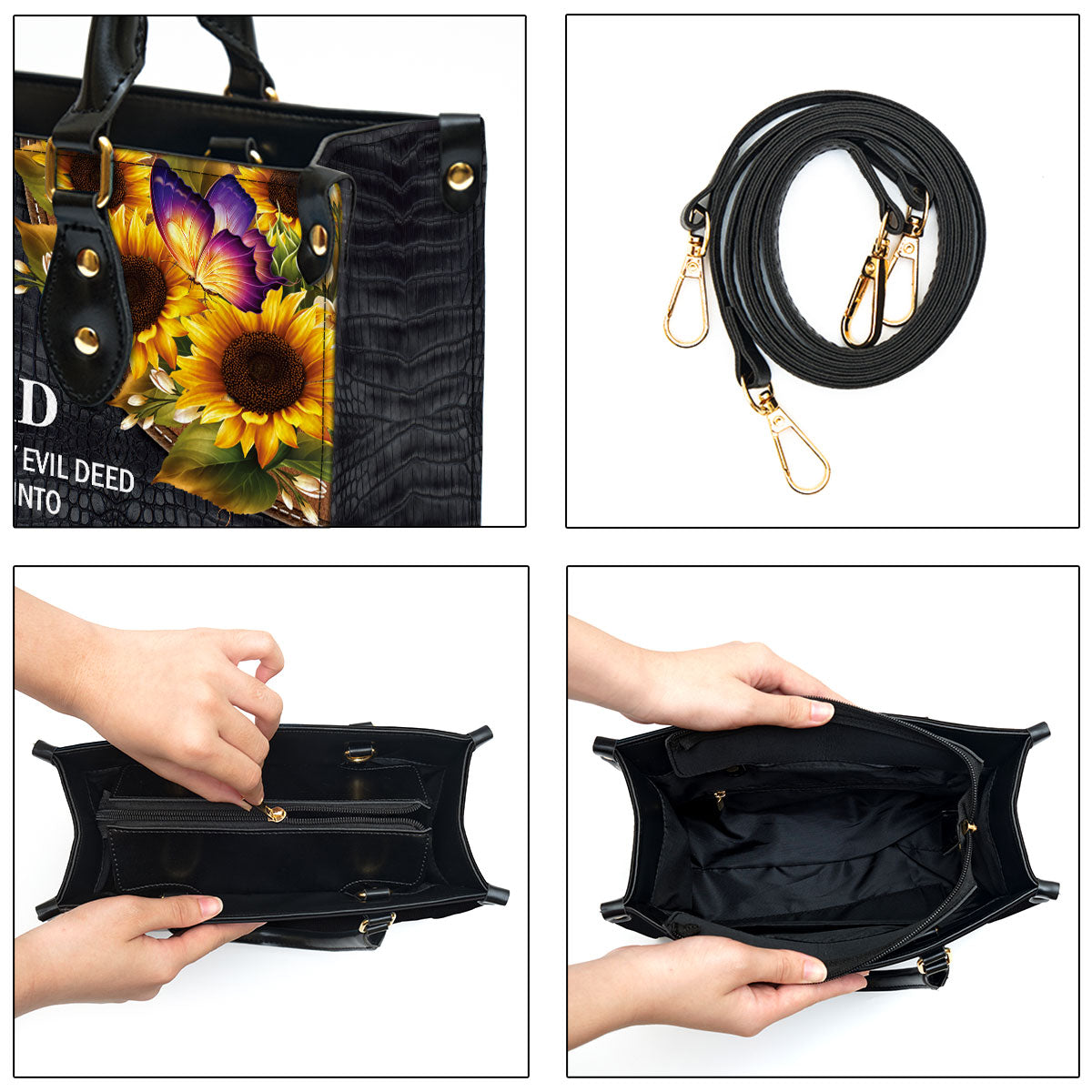 The Lord Will Rescue Me From Every Evil Deed Beautiful Sunflower Leather Handbag - Religious Gifts For Women