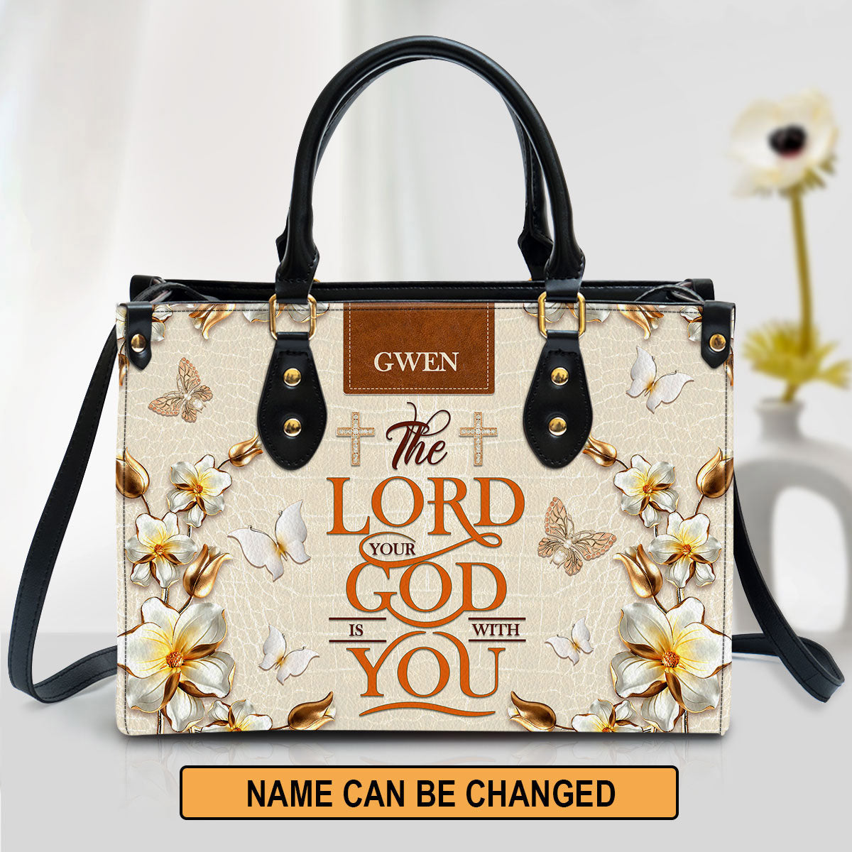 The Lord Your God Is With You Awesome Personalized Leather Bag For Women - Religious Gifts For Women