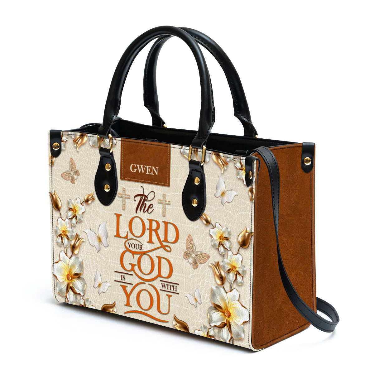 The Lord Your God Is With You Awesome Personalized Leather Bag For Women - Religious Gifts For Women