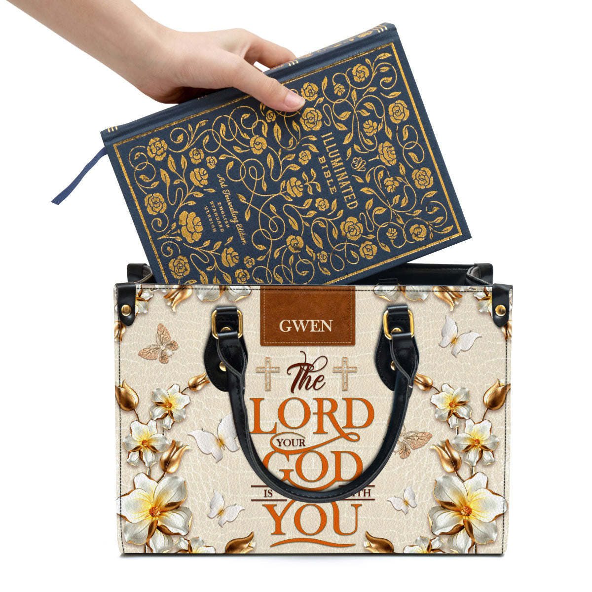 The Lord Your God Is With You Awesome Personalized Leather Bag For Women - Religious Gifts For Women