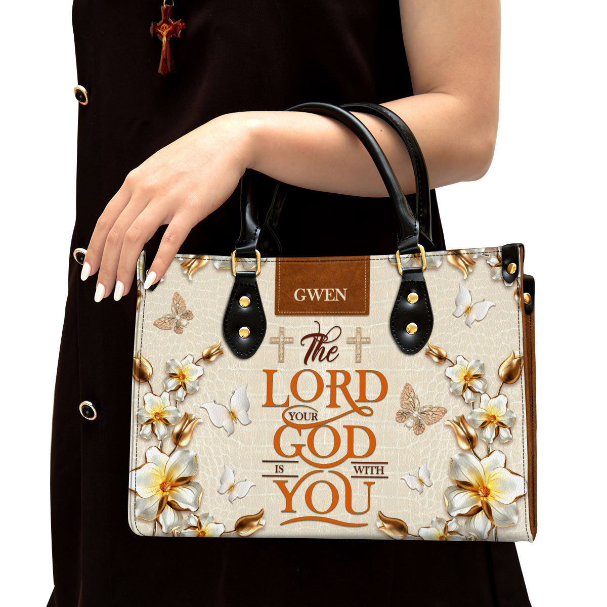 The Lord Your God Is With You Awesome Personalized Leather Bag For Women - Religious Gifts For Women