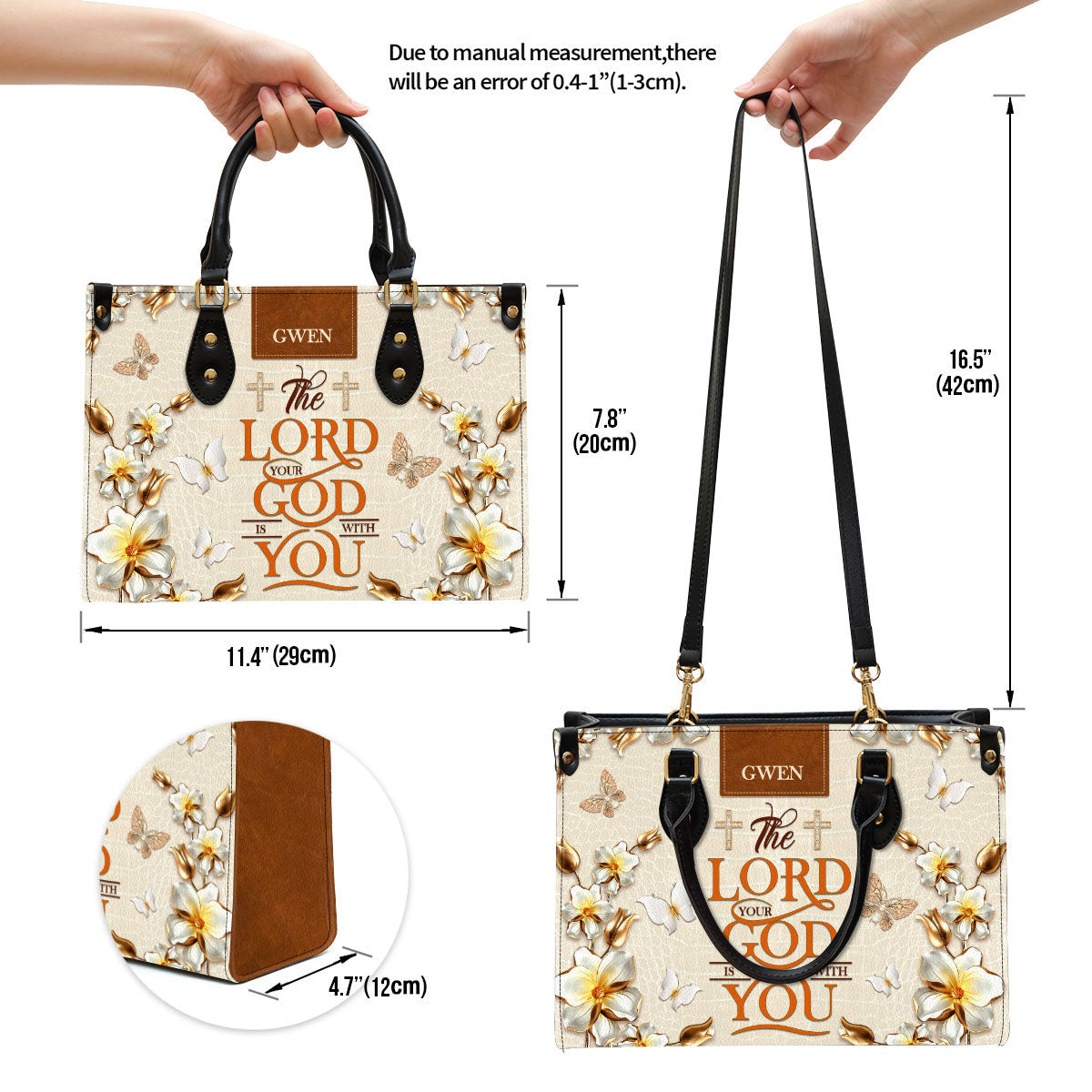 The Lord Your God Is With You Awesome Personalized Leather Bag For Women - Religious Gifts For Women