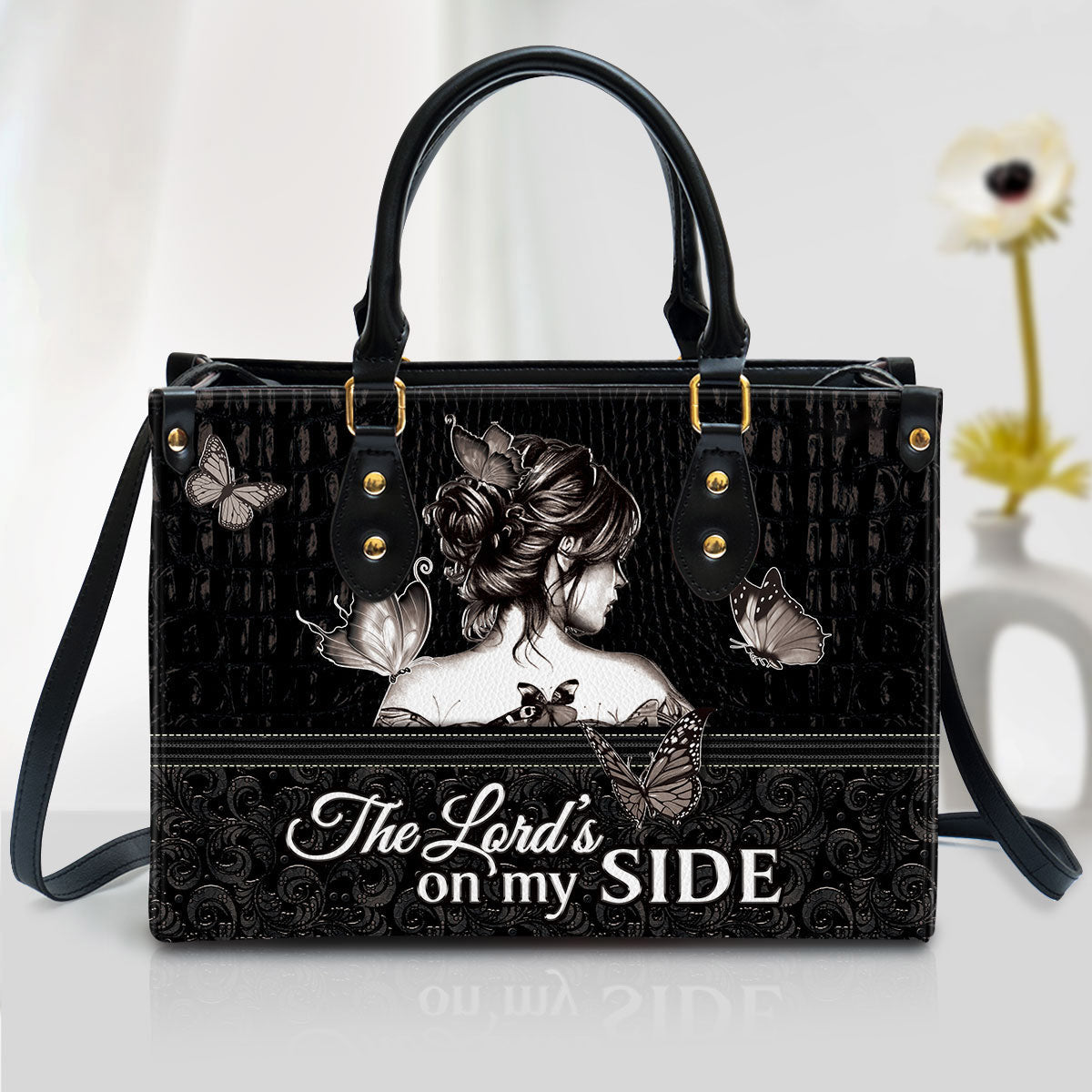 The Lord‘s On My Side Butterfly Leather Handbag - Religious Gifts For Women - Women Pu Leather Bag