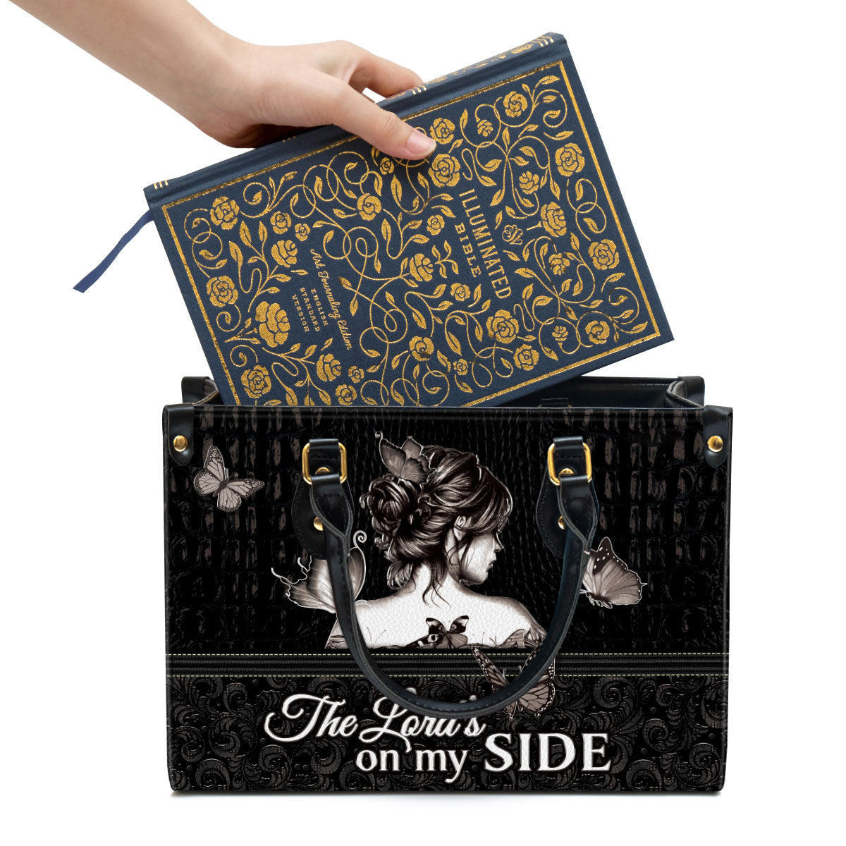 The Lord‘s On My Side Butterfly Leather Handbag - Religious Gifts For Women - Women Pu Leather Bag