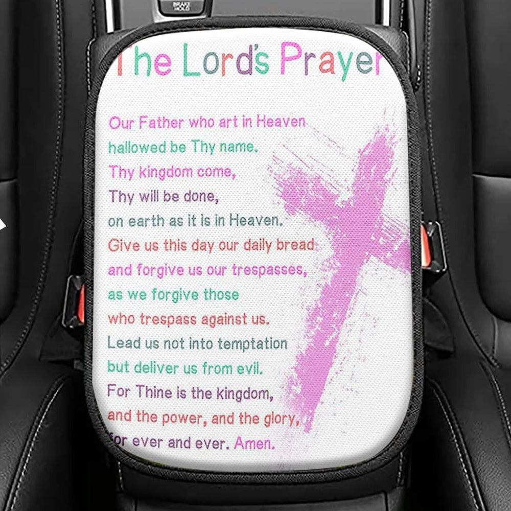 The Lord's Prayer Matthew 6 9 13 Brown Seat Box Cover, Christian Car Center Console Cover