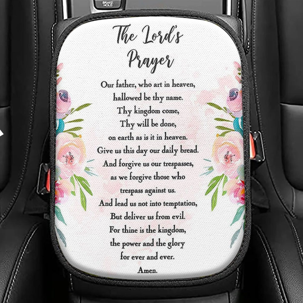 The Lords Prayer Seat Box Cover, Rustic Religious Car Center Console Cover, Christian Car Interior Accessories