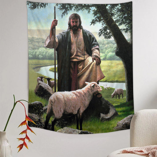 The Lost Lamb Tapestry - Jesus Picture - Religious Tapestry - Christian Tapestry Wall Hangings
