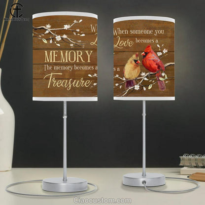 The Memory Becomes A Treasure White Peach Blossom Cardinal Table Lamp Art - Bible Verse Lamp Art - Room Decor Christian