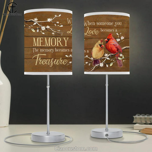 The Memory Becomes A Treasure White Peach Blossom Cardinal Table Lamp Art - Bible Verse Lamp Art - Room Decor Christian